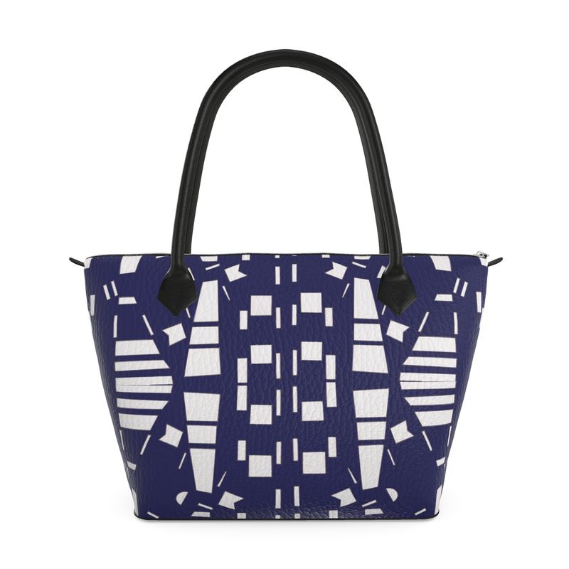 Approaching Christmas | Gifts | Women | Leather & Satin Zip Top Handbag | City Views Design Navy & White | Views in the City Collection