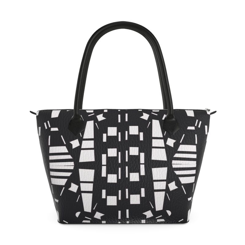 Approaching Christmas | Gifts | Women | Leather & Satin Zip Top Handbag | City Views Design Black & White | Views in the City Collection