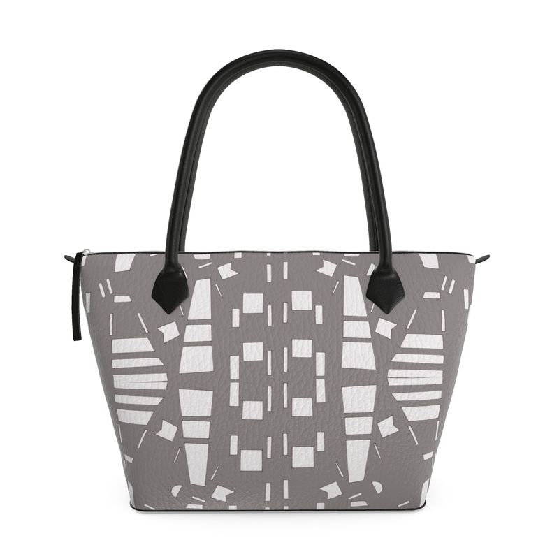 Approaching Christmas | Gifts | Women | Leather & Satin Zip Top Handbag | City Views Design Grey & White | Views in the City Collection