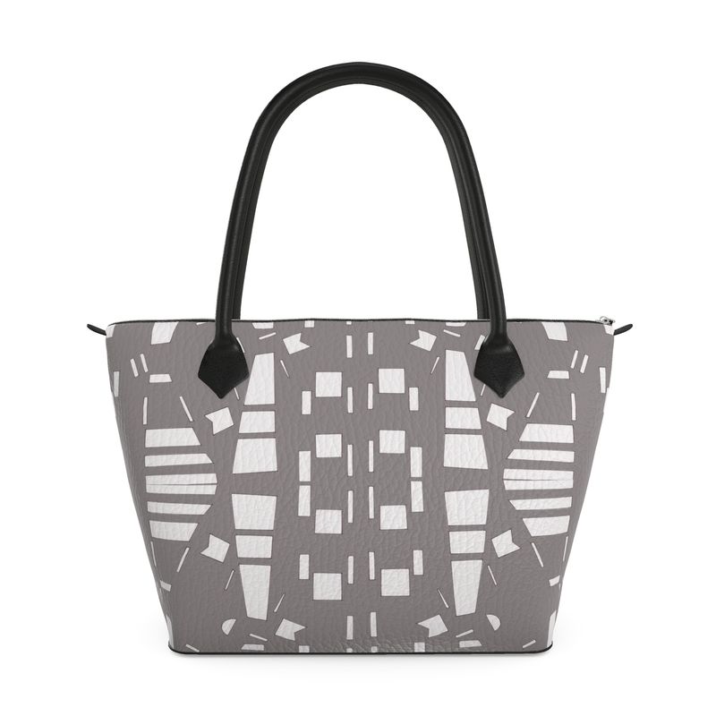 Approaching Christmas | Gifts | Women | Leather & Satin Zip Top Handbag | City Views Design Grey & White | Views in the City Collection