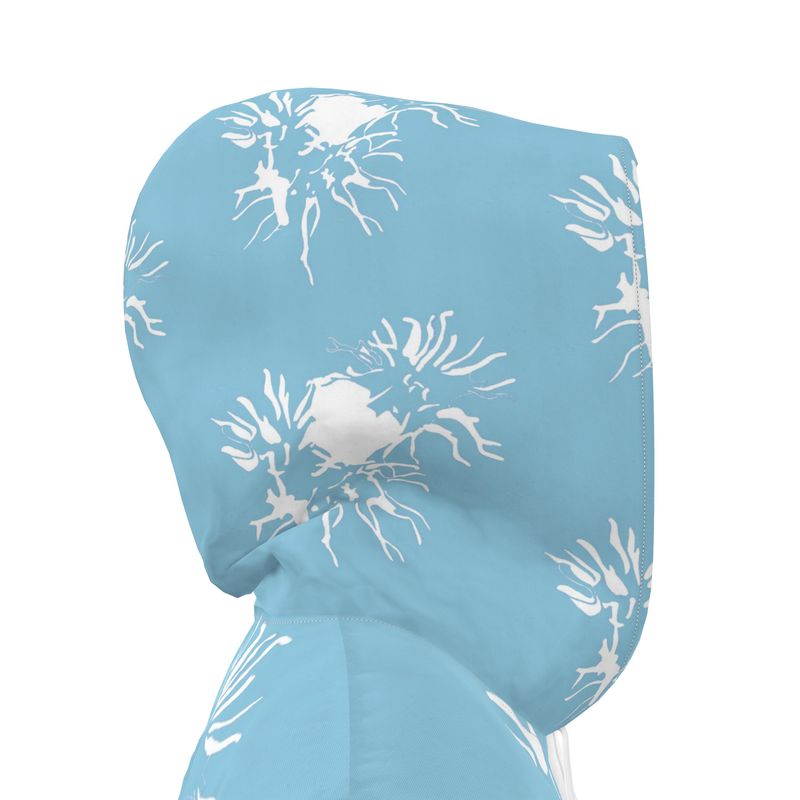 Women | Hooded Rain Mac | Abstract Whiskers Design Cornflower & White | Outline Collection