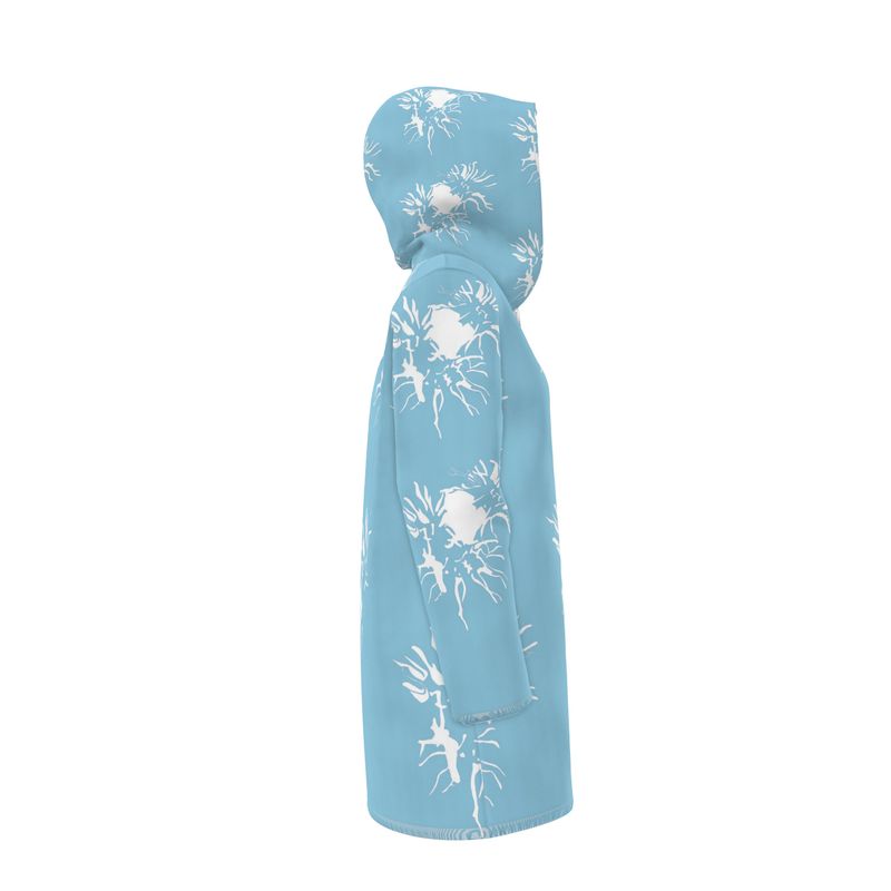 Women | Hooded Rain Mac | Abstract Whiskers Design Cornflower & White | Outline Collection
