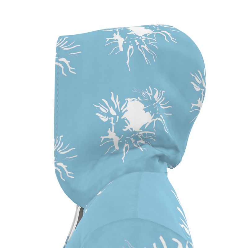 Women | Hooded Rain Mac | Abstract Whiskers Design Cornflower & White | Outline Collection