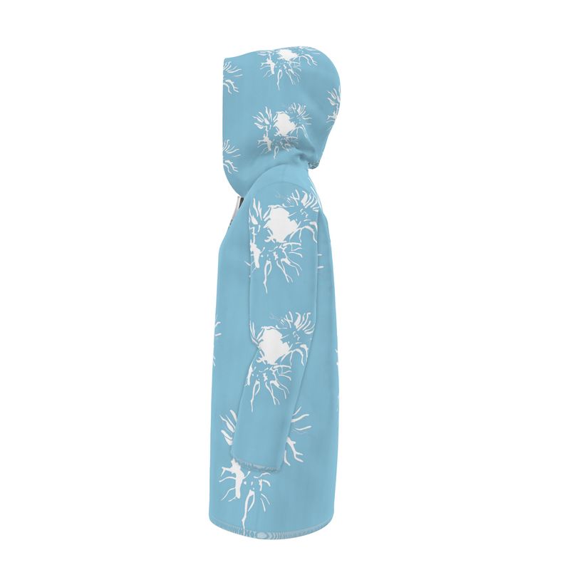 Women | Hooded Rain Mac | Abstract Whiskers Design Cornflower & White | Outline Collection