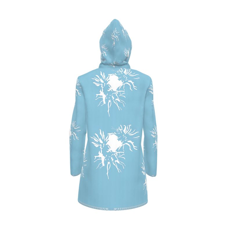 Women | Hooded Rain Mac | Abstract Whiskers Design Cornflower & White | Outline Collection