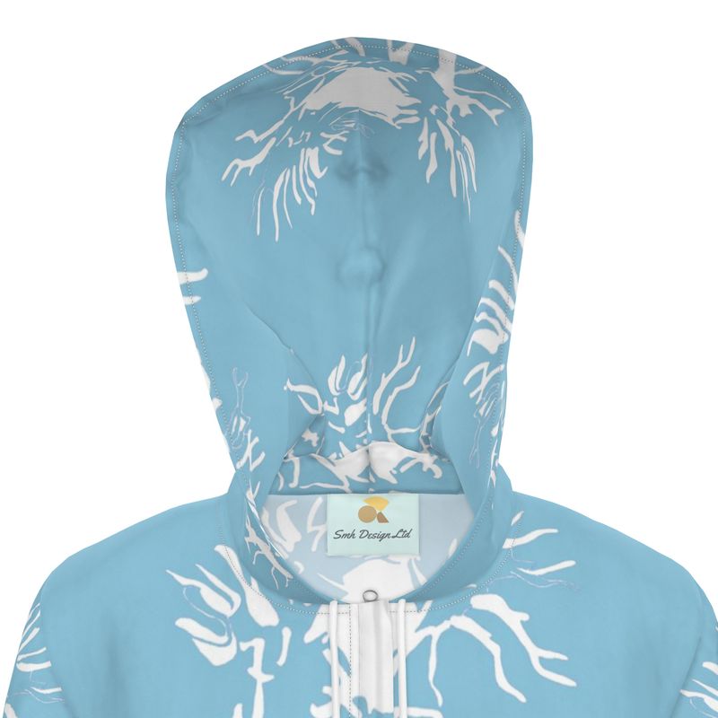 Women | Hooded Rain Mac | Abstract Whiskers Design Cornflower & White | Outline Collection