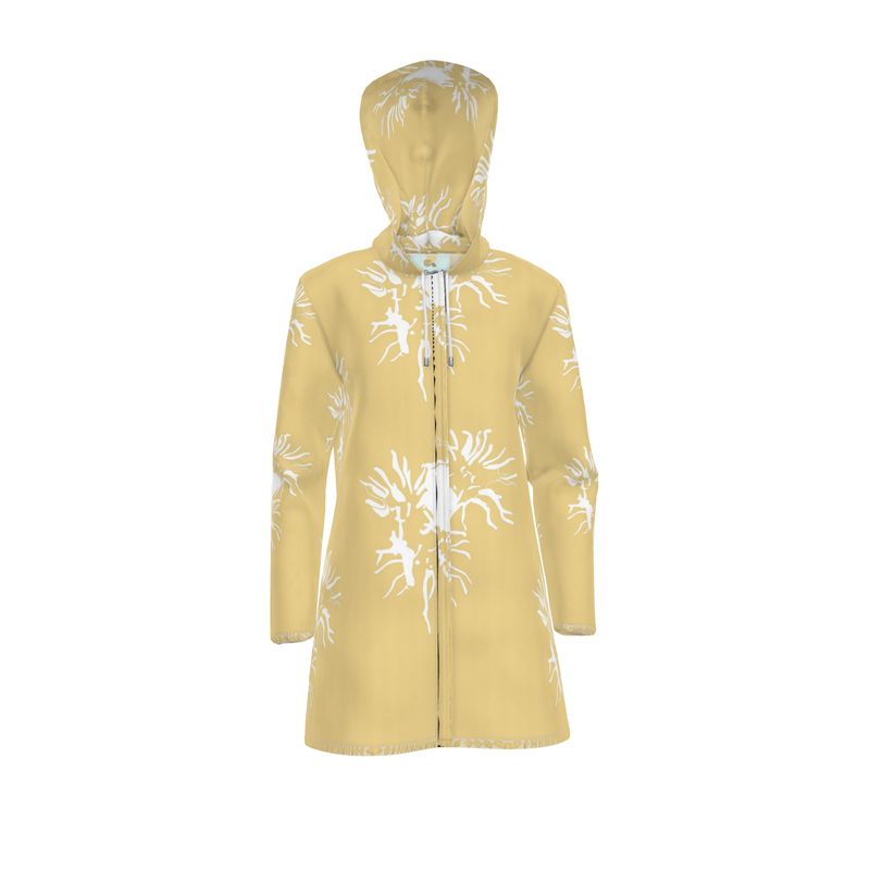 Women | Hooded Rain Mac | Abstract Whiskers Design Chamois & White | Outline Collection