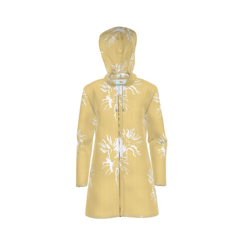 Women | Hooded Rain Mac | Abstract Whiskers Design Chamois & White | Outline Collection