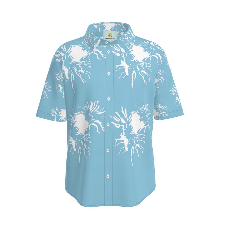Men | Short Sleeved Shirt | Abstract Whiskers Design Cornflower & White | Outline Collection