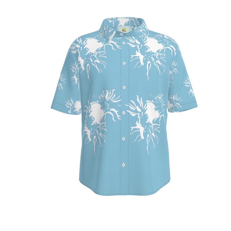 Men | Short Sleeved Shirt | Abstract Whiskers Design Cornflower & White | Outline Collection
