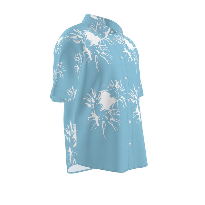 Men | Short Sleeved Shirt | Abstract Whiskers Design Cornflower & White | Outline Collection