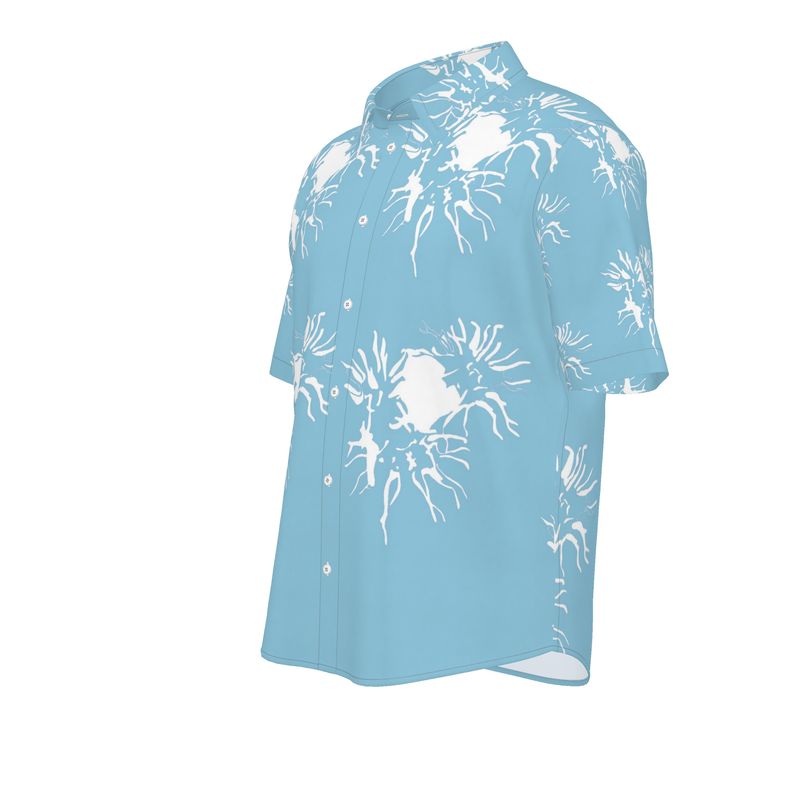 Men | Short Sleeved Shirt | Abstract Whiskers Design Cornflower & White | Outline Collection
