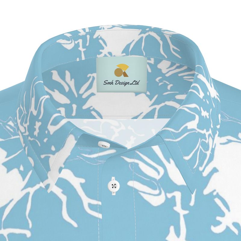 Men | Short Sleeved Shirt | Abstract Whiskers Design Cornflower & White | Outline Collection