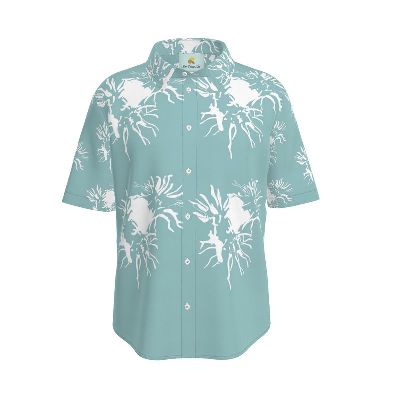 Men | Short Sleeved Shirt | Abstract Whiskers Design Shadow Green & White | Outline Collection