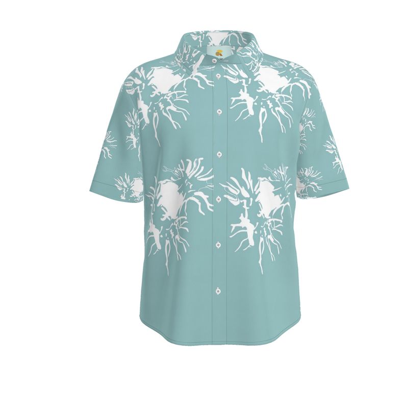 Men | Short Sleeved Shirt | Abstract Whiskers Design Shadow Green & White | Outline Collection