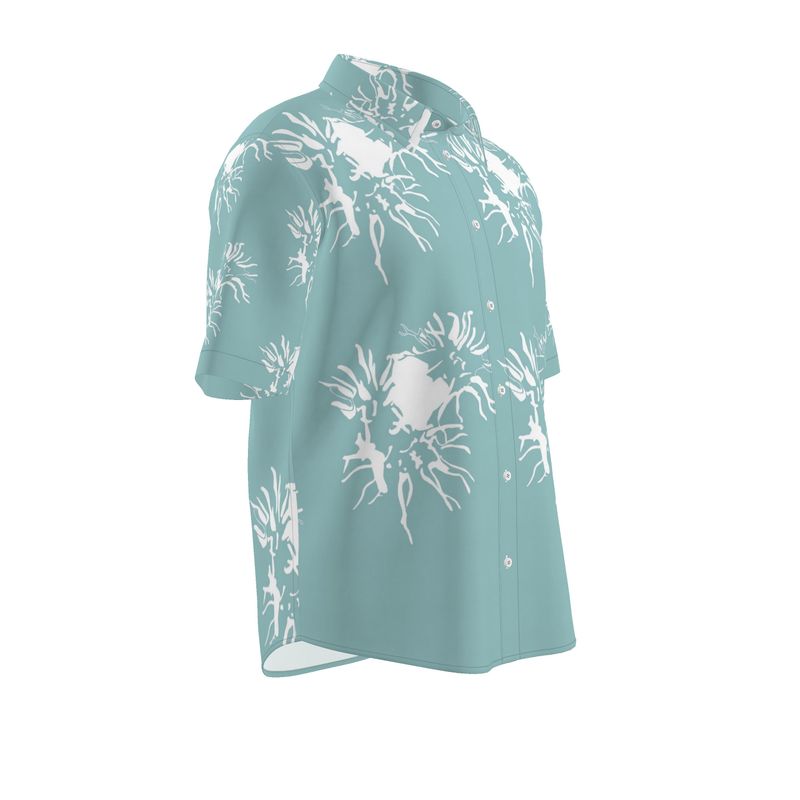 Men | Short Sleeved Shirt | Abstract Whiskers Design Shadow Green & White | Outline Collection
