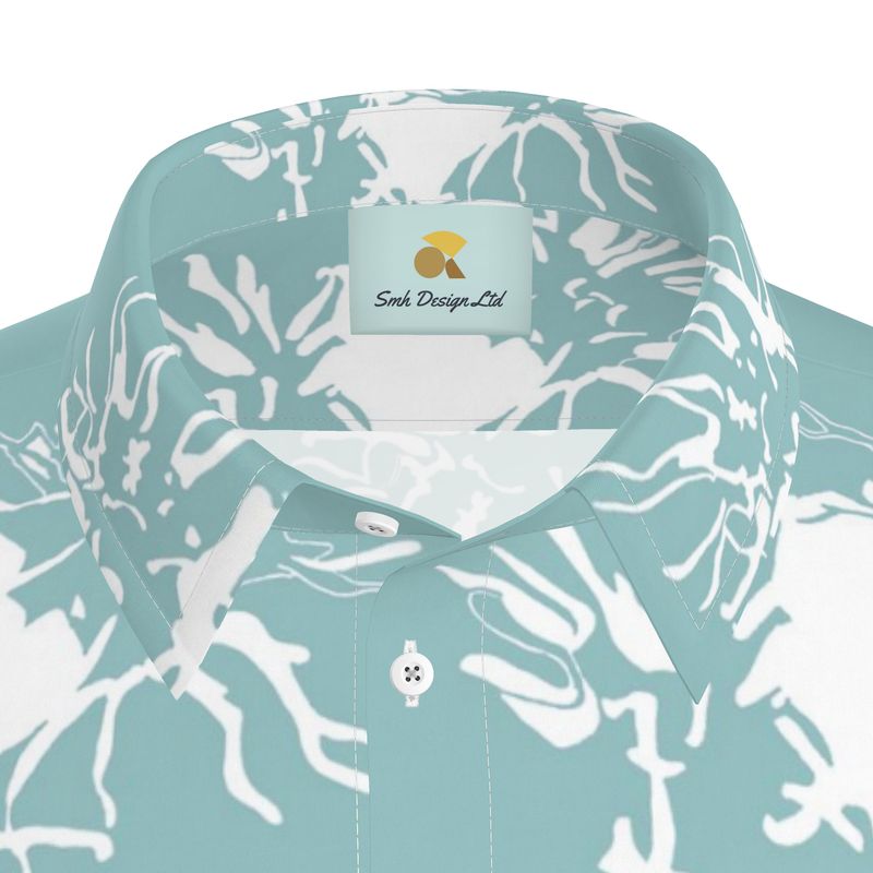 Men | Short Sleeved Shirt | Abstract Whiskers Design Shadow Green & White | Outline Collection