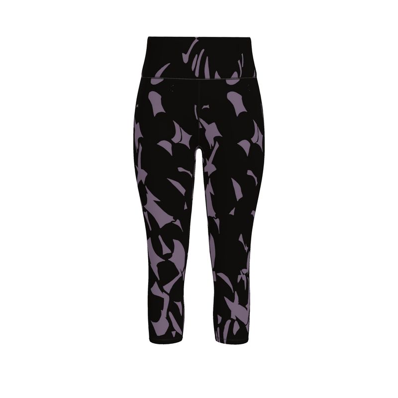 Autumn Arrival | Women | Sports Leggings | Tumbling Slivers Design Mamba & Black | Fragmentation Collection