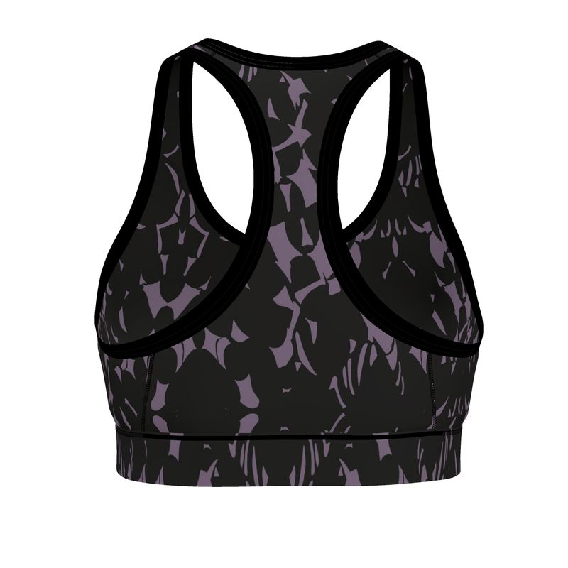 Autumn Arrival | Women | Sports Bra | Tumbling Slivers Design Mamba & Black | Fragmentation Collection