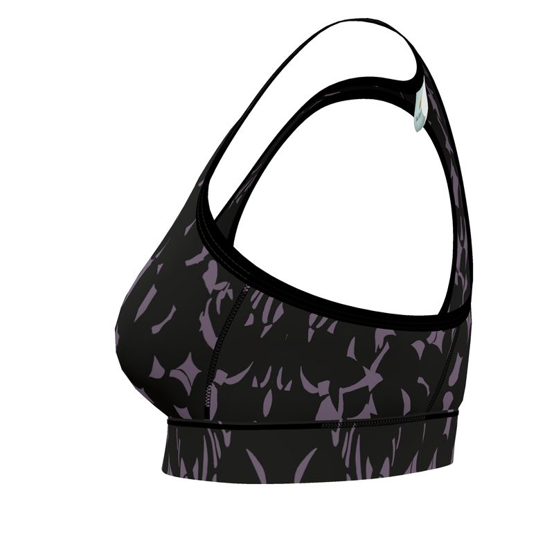 Autumn Arrival | Women | Sports Bra | Tumbling Slivers Design Mamba & Black | Fragmentation Collection