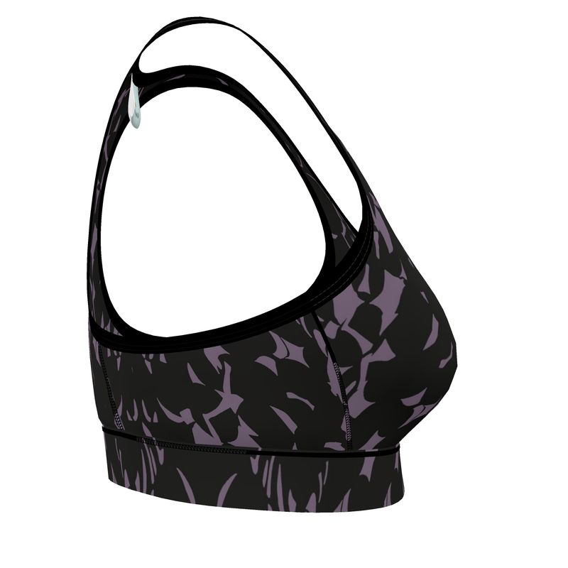 Autumn Arrival | Women | Sports Bra | Tumbling Slivers Design Mamba & Black | Fragmentation Collection