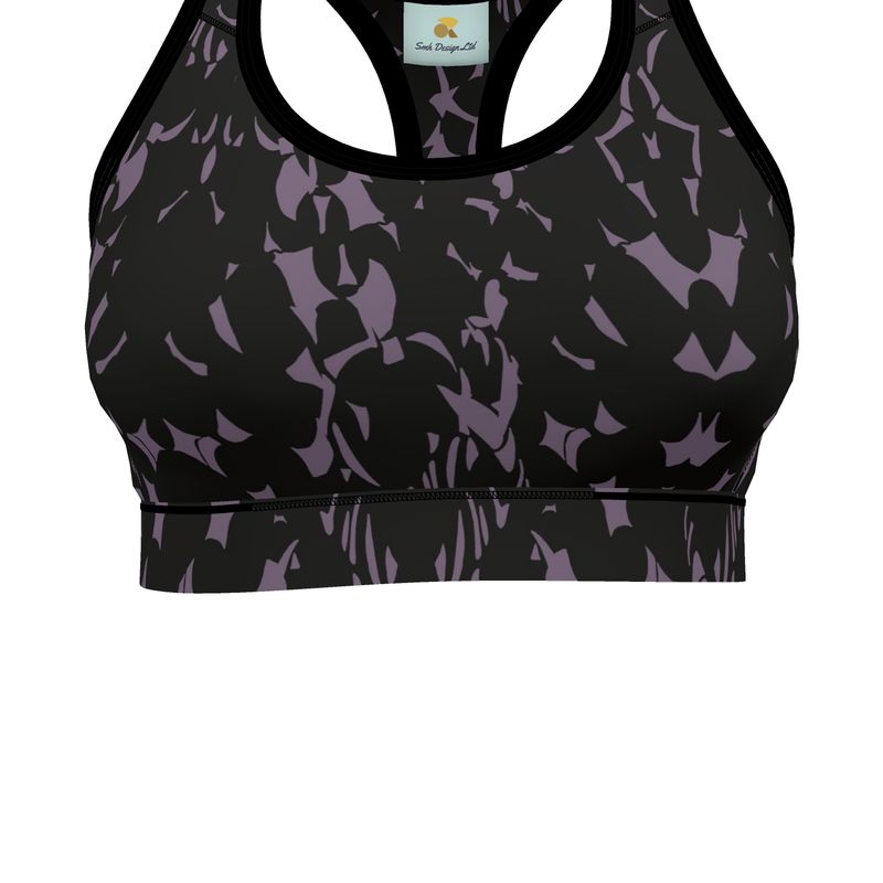 Autumn Arrival | Women | Sports Bra | Tumbling Slivers Design Mamba & Black | Fragmentation Collection