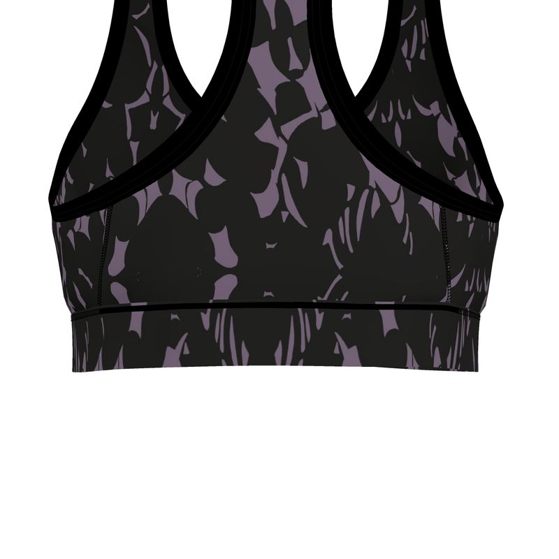 Autumn Arrival | Women | Sports Bra | Tumbling Slivers Design Mamba & Black | Fragmentation Collection