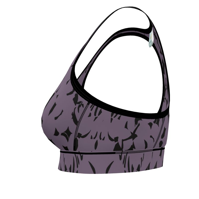 Autumn Arrival | Women | Sports Bra | Tumbling Slivers Design Black & Mamba | Fragmentation Collection