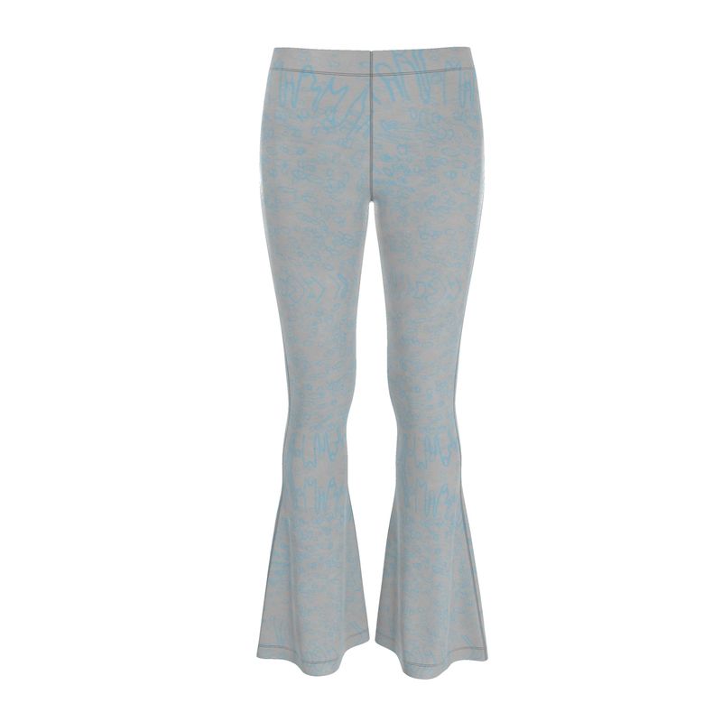 Women | High Wasted Flared Leggings | Profile Explosion Design Grey & Cornflower| Outline Collection