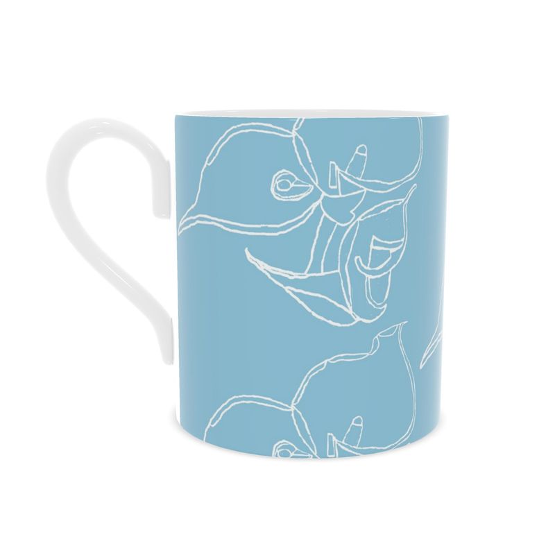 Homeware Accessories | Bone China Mug | 3D Silhouette Design Cornflower & White | Outline Collection