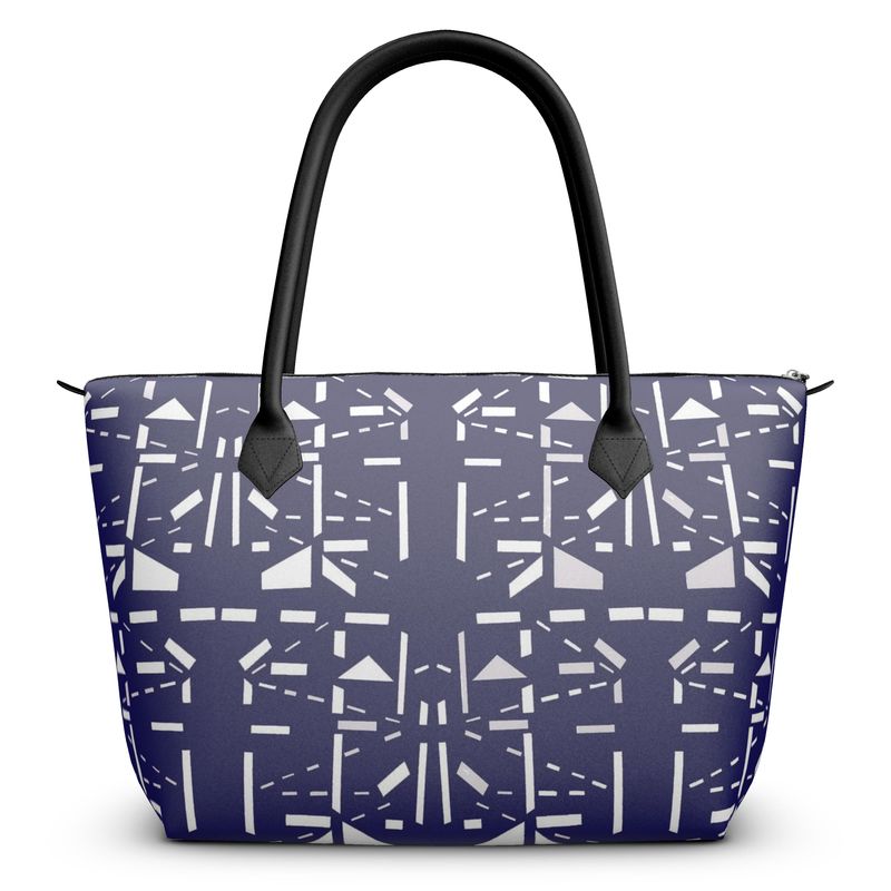 Bags | Women | Leather & Satin Zip Top Handbag | Criss Cross Views Design Navy/white | Views in the City Collection