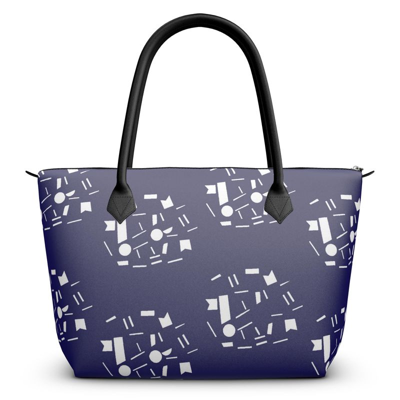 Bags | Women | Leather & Satin Zip Top Handbag | Random Vistas Design in Navy/White | Views in the City Collection
