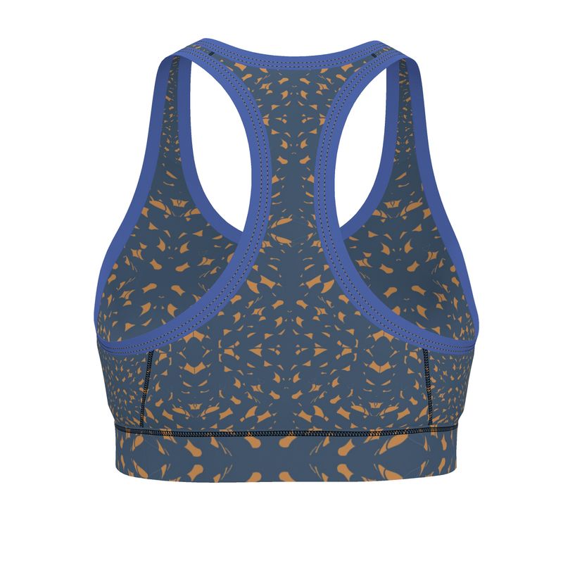 Autumn Arrival | Women | Sports Bra | Slithers Commotion Design Whiskey Sour & Chambray | Clutter Collection