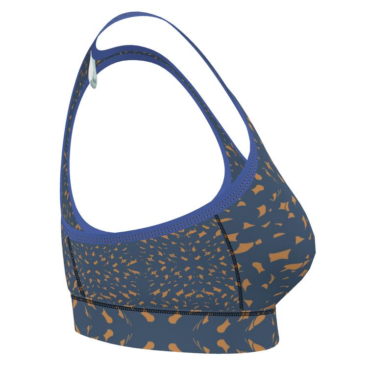Autumn Arrival | Women | Sports Bra | Slithers Commotion Design Whiskey Sour & Chambray | Clutter Collection