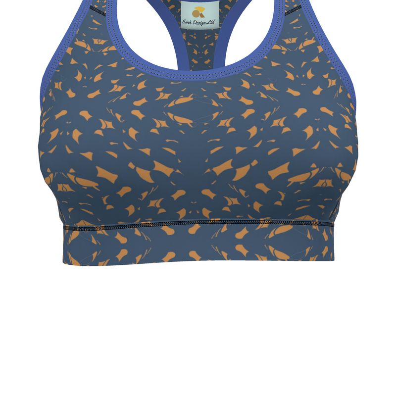 Autumn Arrival | Women | Sports Bra | Slithers Commotion Design Whiskey Sour & Chambray | Clutter Collection