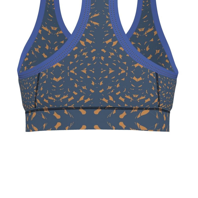 Autumn Arrival | Women | Sports Bra | Slithers Commotion Design Whiskey Sour & Chambray | Clutter Collection