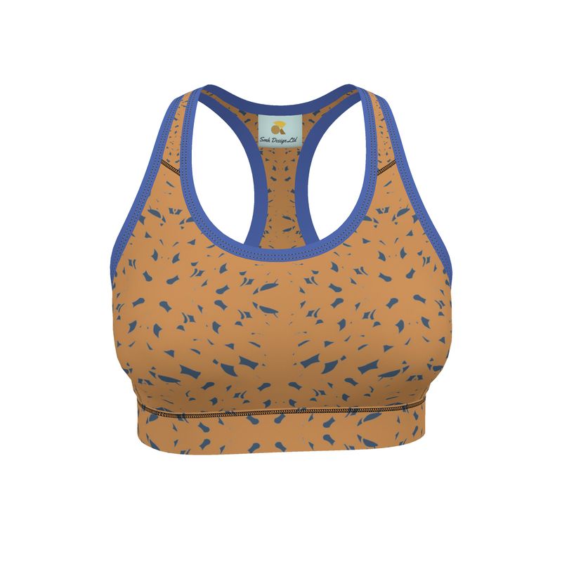 Autumn Arrival | Women | Sports Bra | Slithers Commotion Design Chambray & Whiskey Sour | Clutter Collection