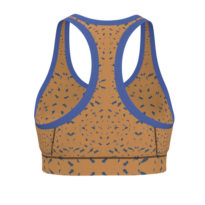 Autumn Arrival | Women | Sports Bra | Slithers Commotion Design Chambray & Whiskey Sour | Clutter Collection
