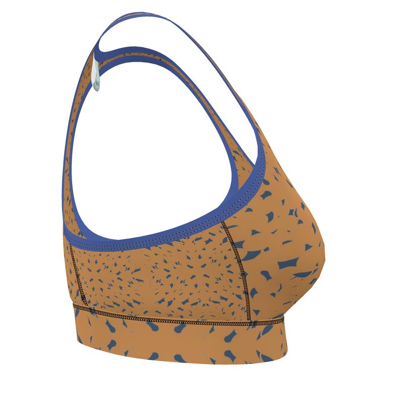 Autumn Arrival | Women | Sports Bra | Slithers Commotion Design Chambray & Whiskey Sour | Clutter Collection