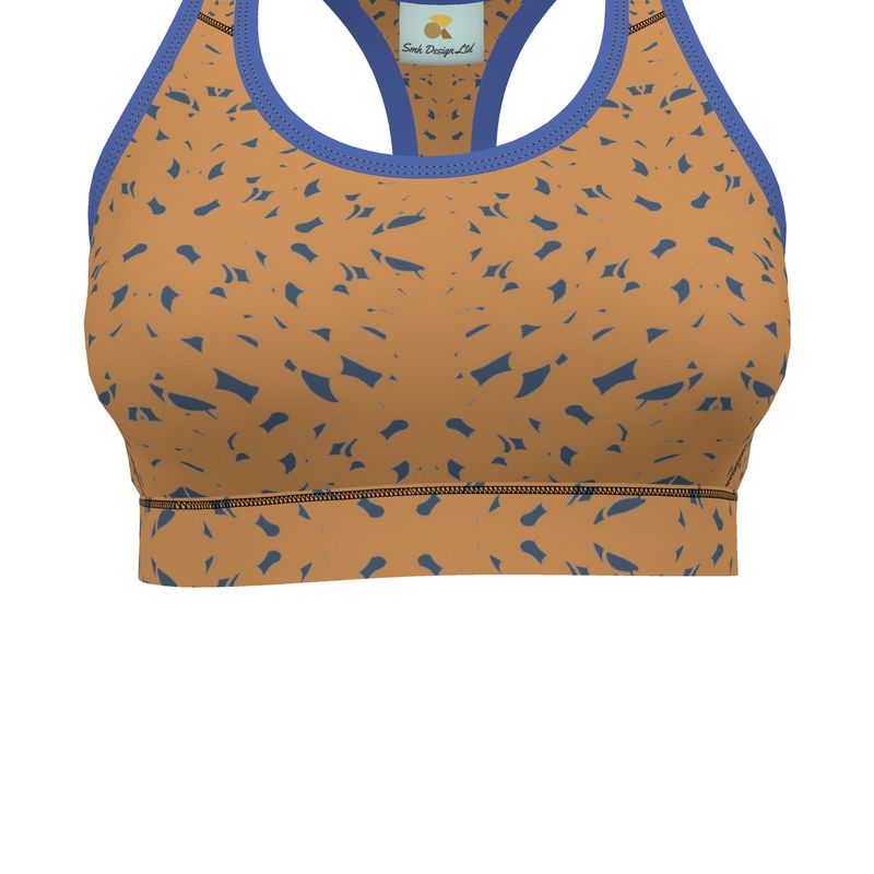 Autumn Arrival | Women | Sports Bra | Slithers Commotion Design Chambray & Whiskey Sour | Clutter Collection