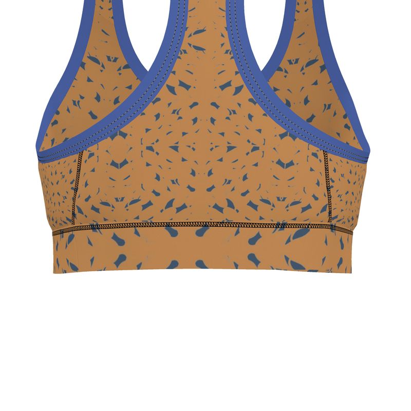 Autumn Arrival | Women | Sports Bra | Slithers Commotion Design Chambray & Whiskey Sour | Clutter Collection
