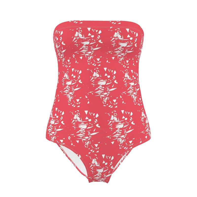 Women | Strapless Swimsuit | Aspired Emergence Design White & Red Outline on Venetian Red | Breakthrough Collection