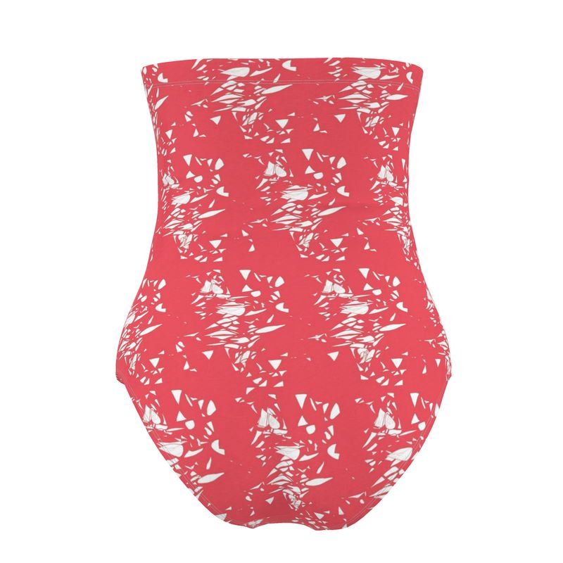 Women | Strapless Swimsuit | Aspired Emergence Design White & Red Outline on Venetian Red | Breakthrough Collection