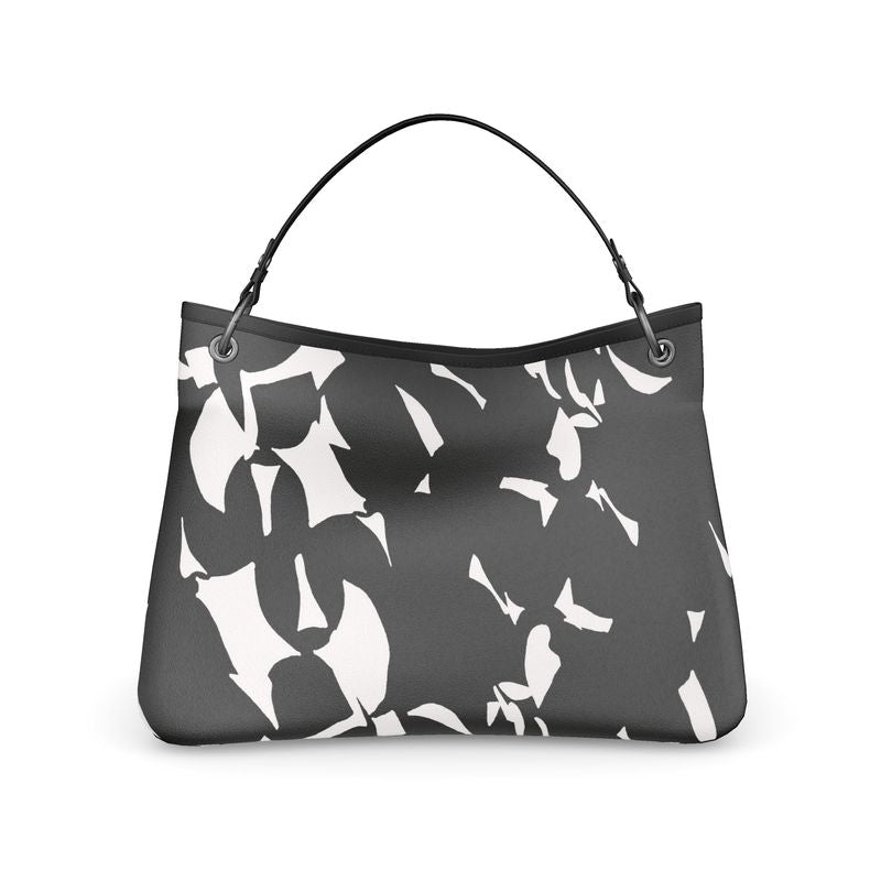 Approaching Christmas | Gifts | Women | Talbot Designer Slouch Bag | Tumbling Slivers Design White & Black | Fragmentation Collection
