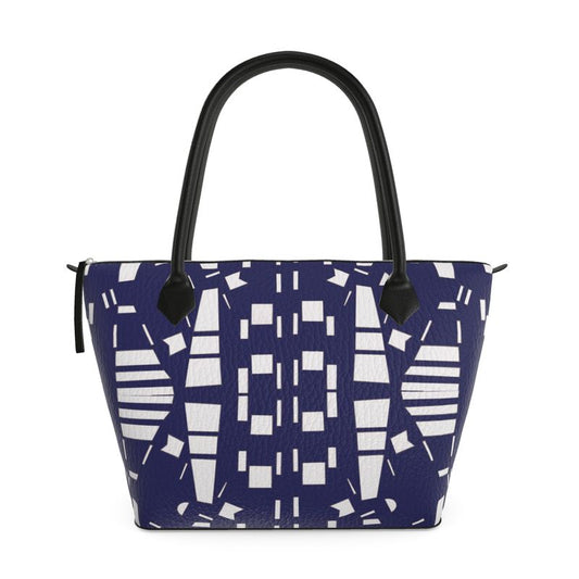 Approaching Christmas | Gifts | Women | Leather & Satin Zip Top Handbag | City Views Design Navy & White | Views in the City Collection