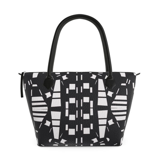 Approaching Christmas | Gifts | Women | Leather & Satin Zip Top Handbag | City Views Design Black & White | Views in the City Collection