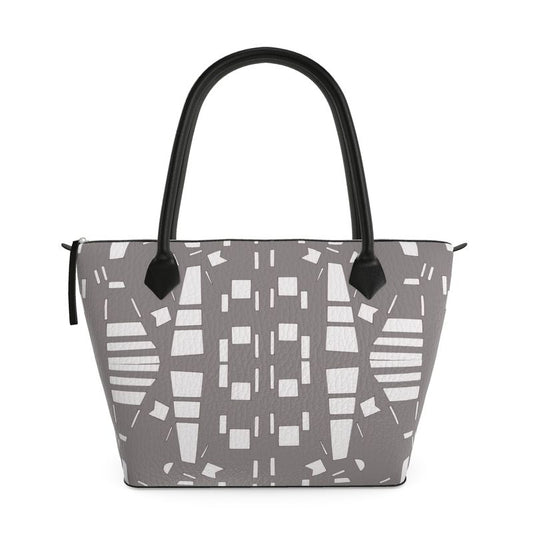 Approaching Christmas | Gifts | Women | Leather & Satin Zip Top Handbag | City Views Design Grey & White | Views in the City Collection