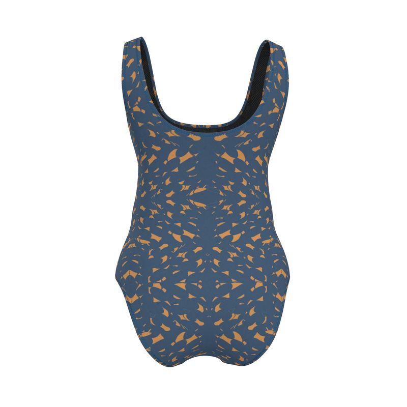 Clutter Collection - Activewear - Women - Swimsuit - Slithers Commotion Design - Chambray & Whiskey Sour