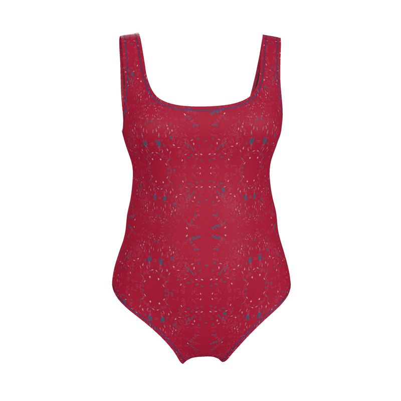 Clutter Collection - Activewear - Women - Swimsuit - Scatter Path Design - Cardinal Red & Multi
