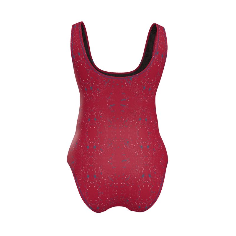 Clutter Collection - Activewear - Women - Swimsuit - Scatter Path Design - Cardinal Red & Multi
